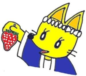 学校給食地産地消推進事業のいずみいちごジャム食育チラシで用いられた、和泉いちごとこんちゃんのイラスト
