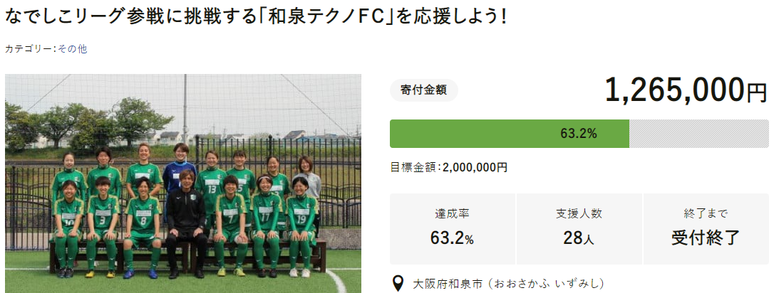 なでしこリーグ参戦に挑戦する「和泉テクノFC」を応援しよう!