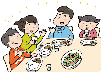 共食の様子のイラスト