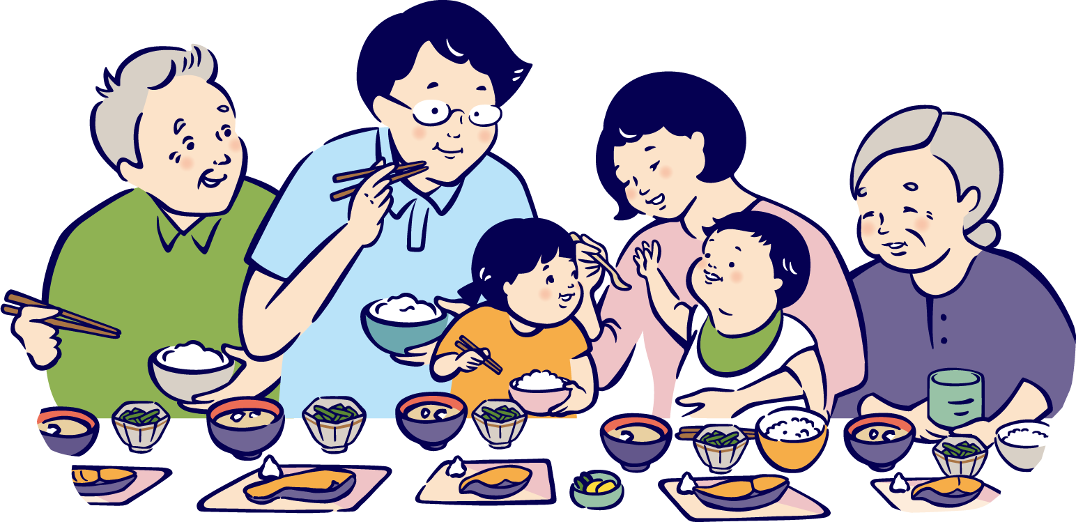 共食の様子のイラスト