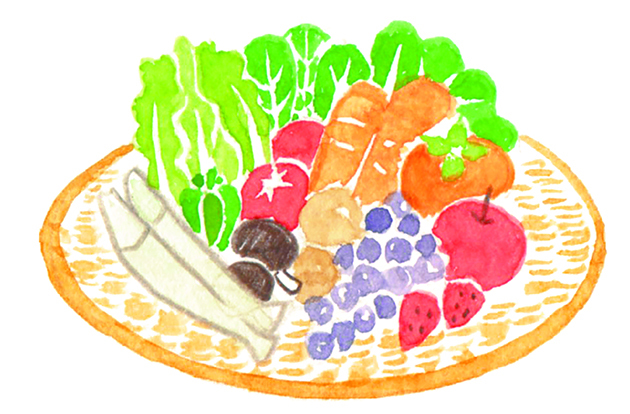 かごに盛られた食材のイラスト