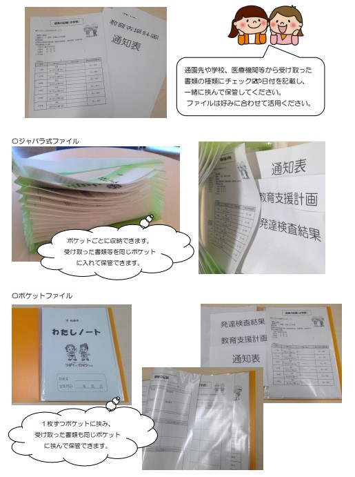「わたしノート」の保管と持ち運びに便利なファイルの参考例