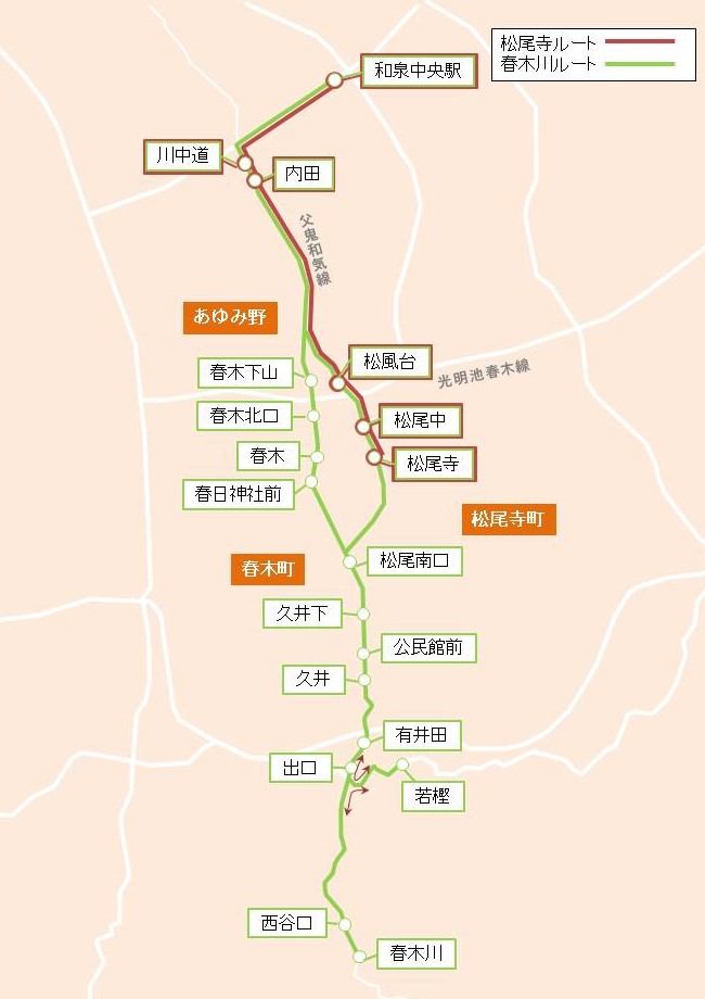 松尾寺・春木川ルート図