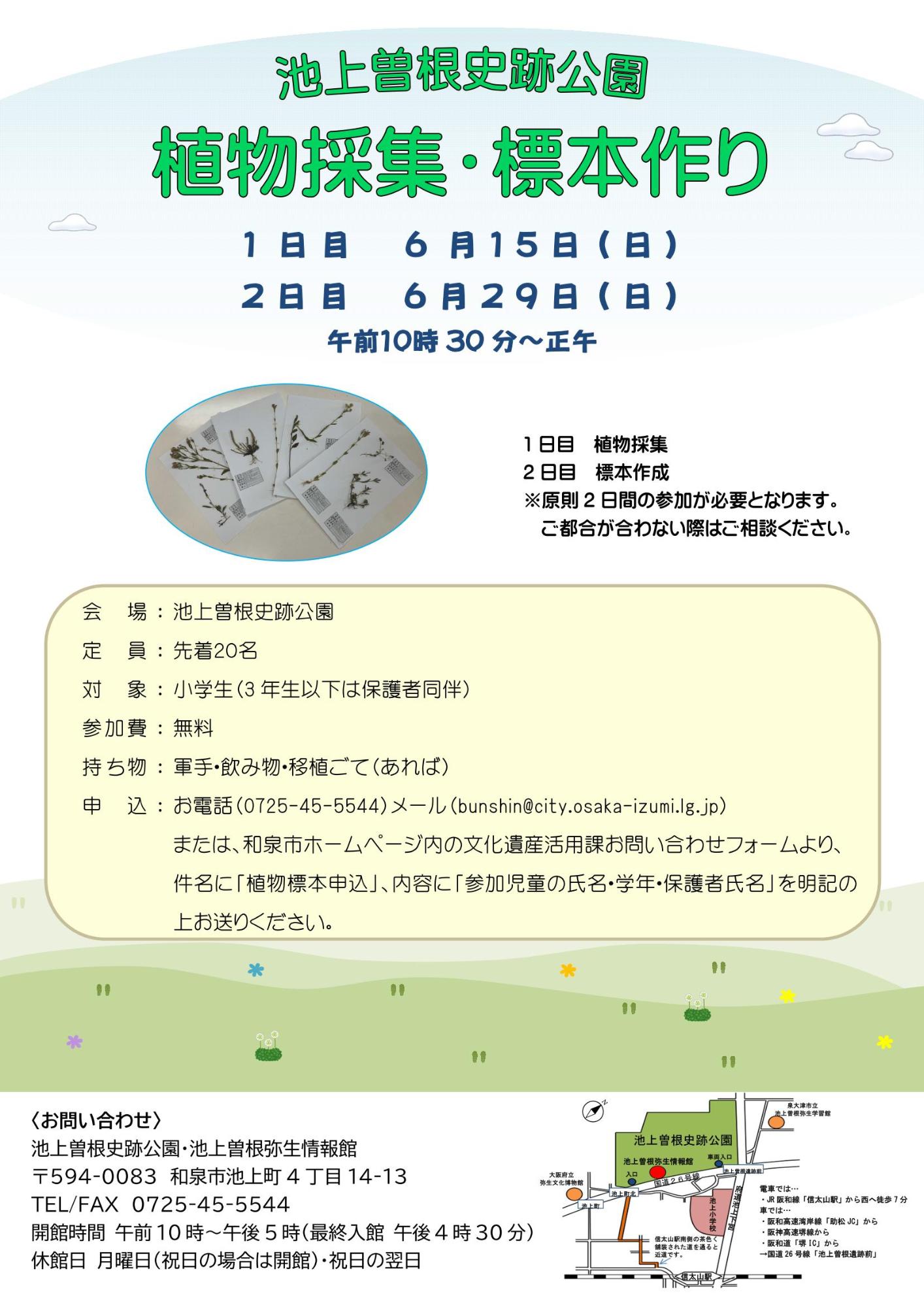 池上曽根史跡公園植物採集・標本作り_チラシ
