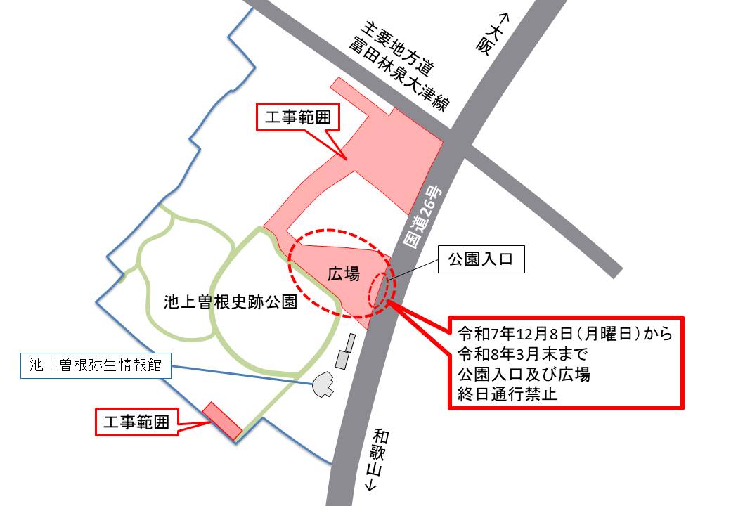 史跡池上曽根遺跡工事に伴う通行止めについて