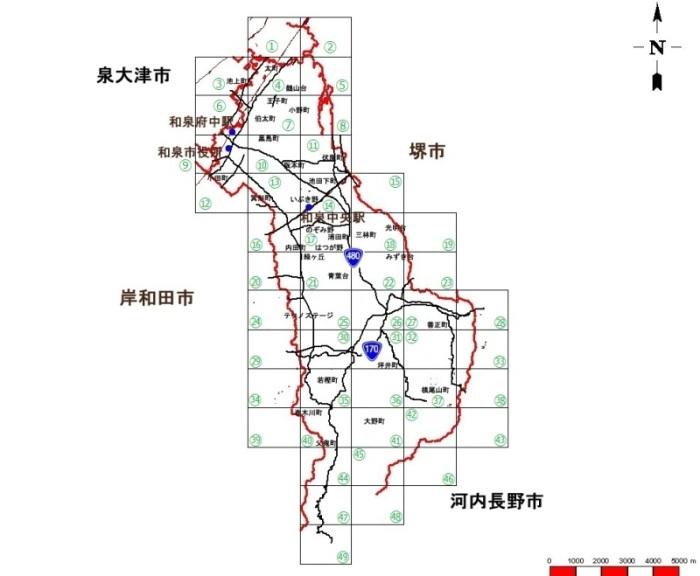 和泉市内の各指定道路図のメッシュ図