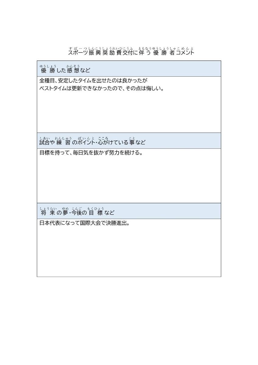 久野さんの優勝者コメント