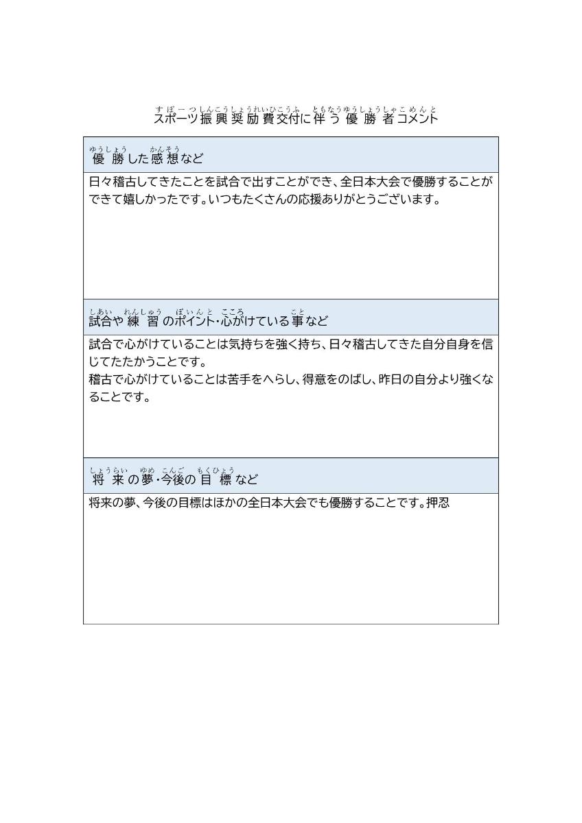 村上蒼真さんの優勝者コメント