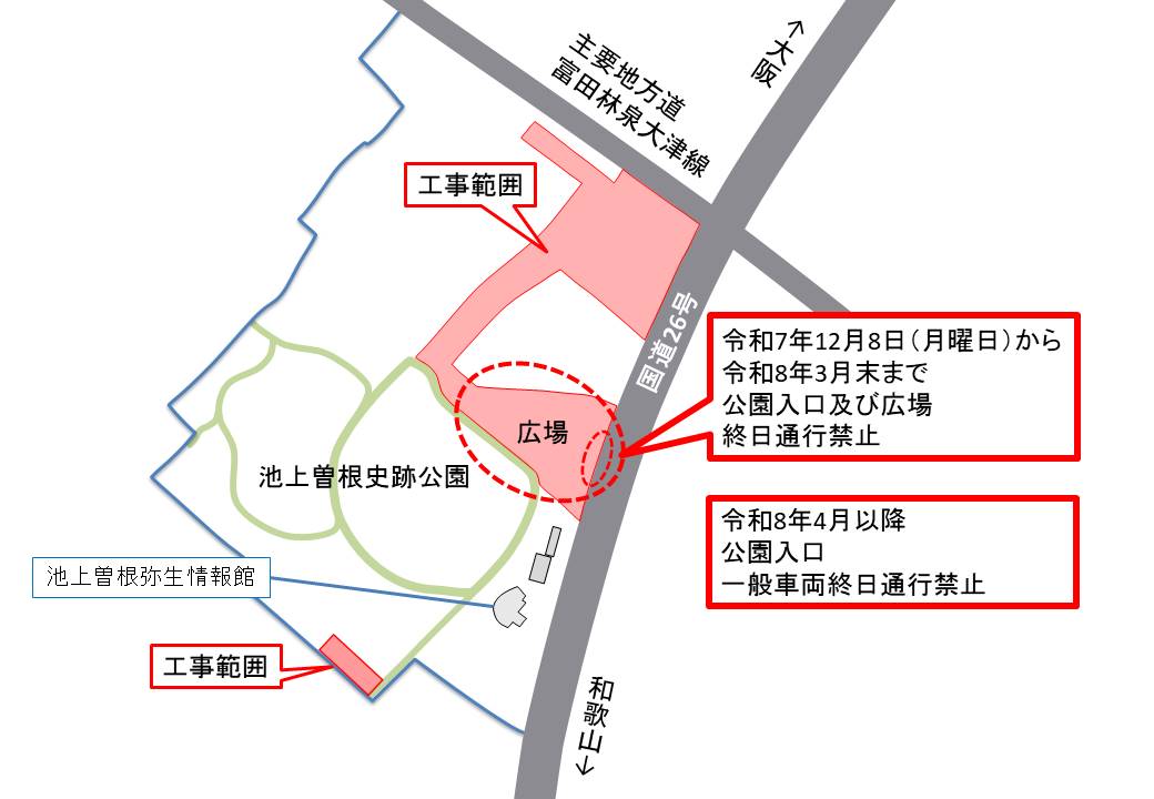 史跡池上曽根遺跡工事に伴う通行止めについて