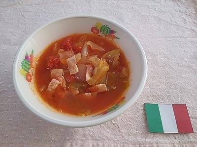 和泉市学校給食レシピとして紹介しているイタリアのミネストローネの完成見本の写真